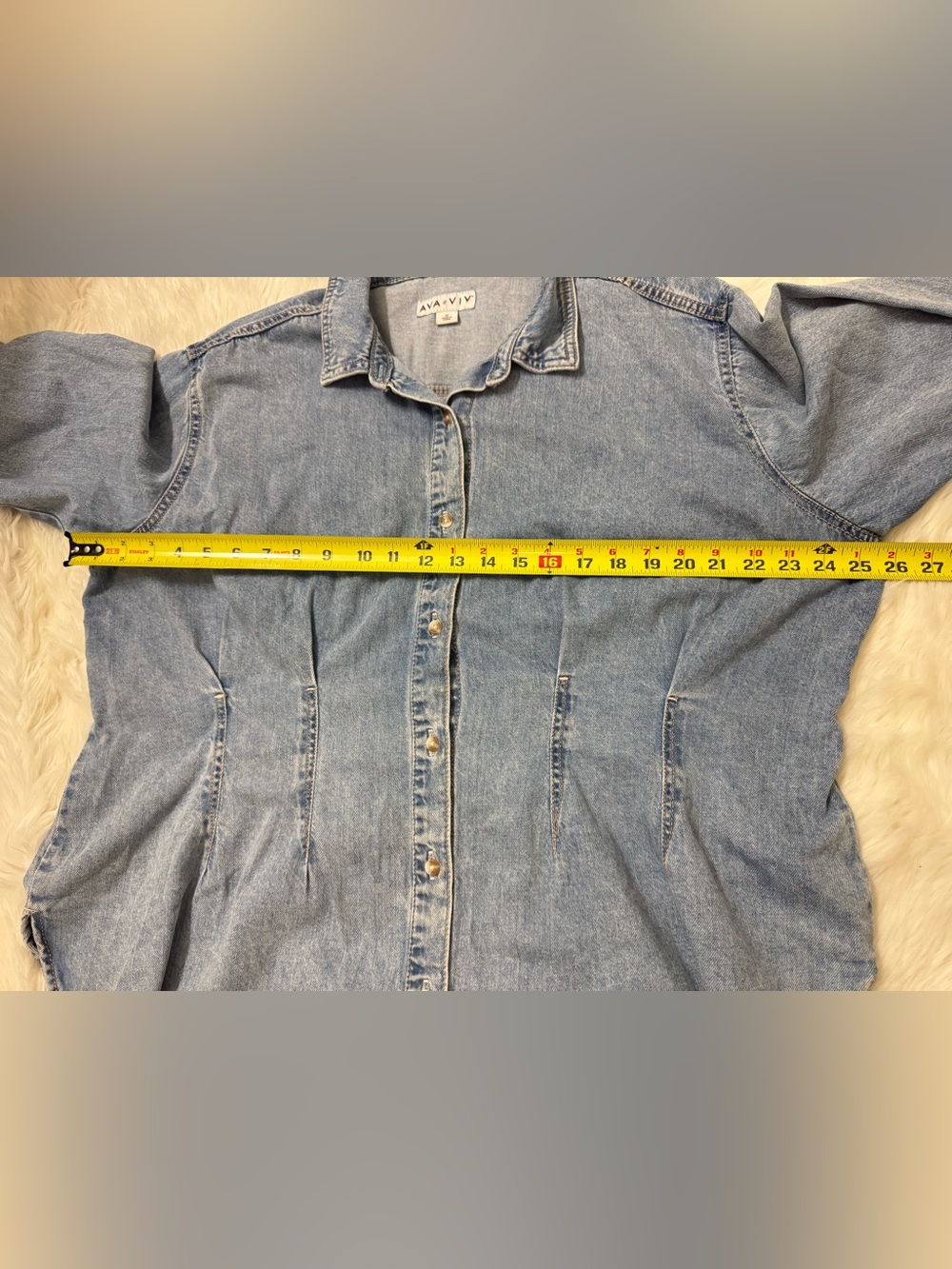 Ava & Viv Women's Denim Shirt Plus Size XL Light Wash Button Up Cotton Shacket - Picture 6 of 11